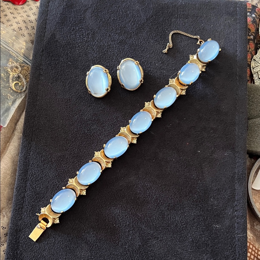 Art Deco Joseph Mazer Jomaz blue moonstone bracelet & earrings